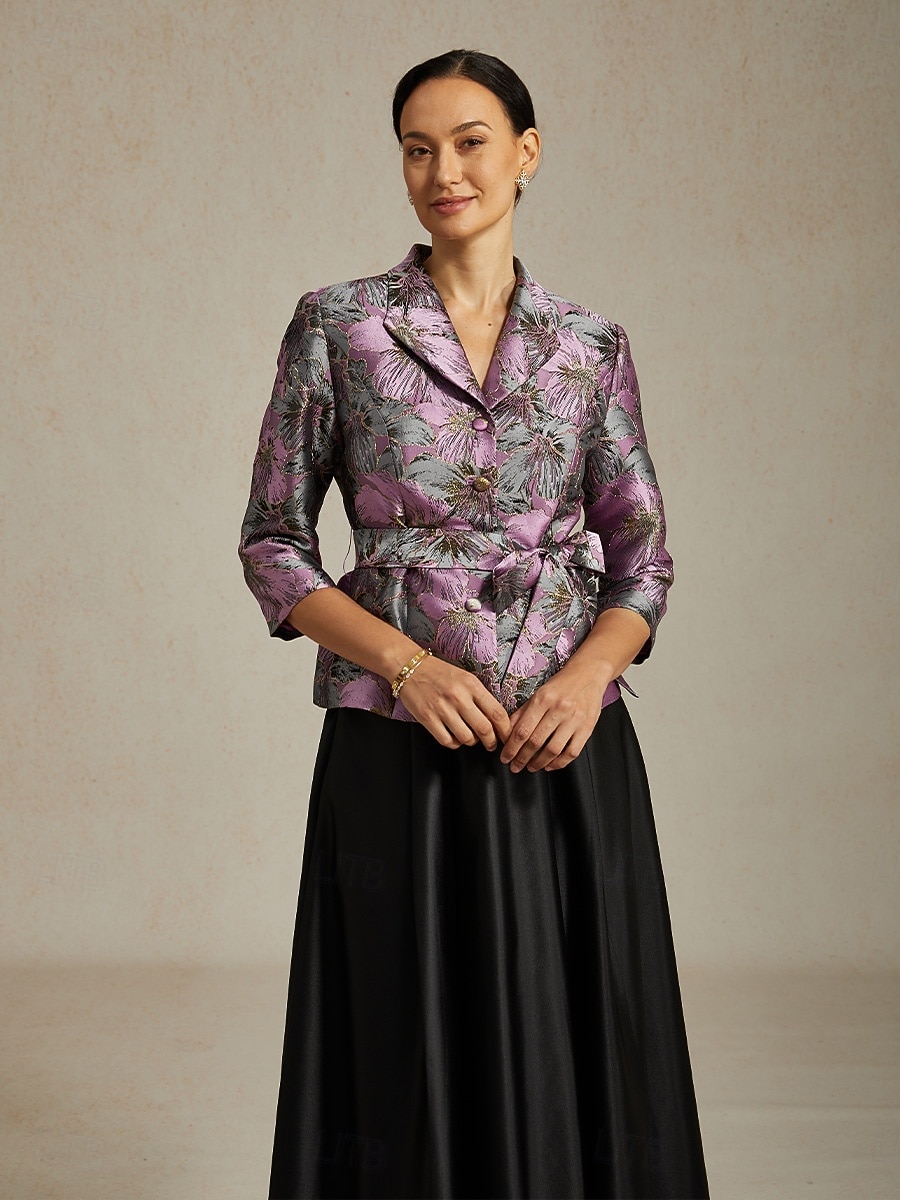 Жен. Нарядные Топы Цветочный принт Элегантный стиль Дамы Стиль Рукав 3/4 Рубашечный воротник Обычные топы Офис Для вечеринок Свадебный гость Лиловый Весна Осень Зима 2026 - $119.99 –P7