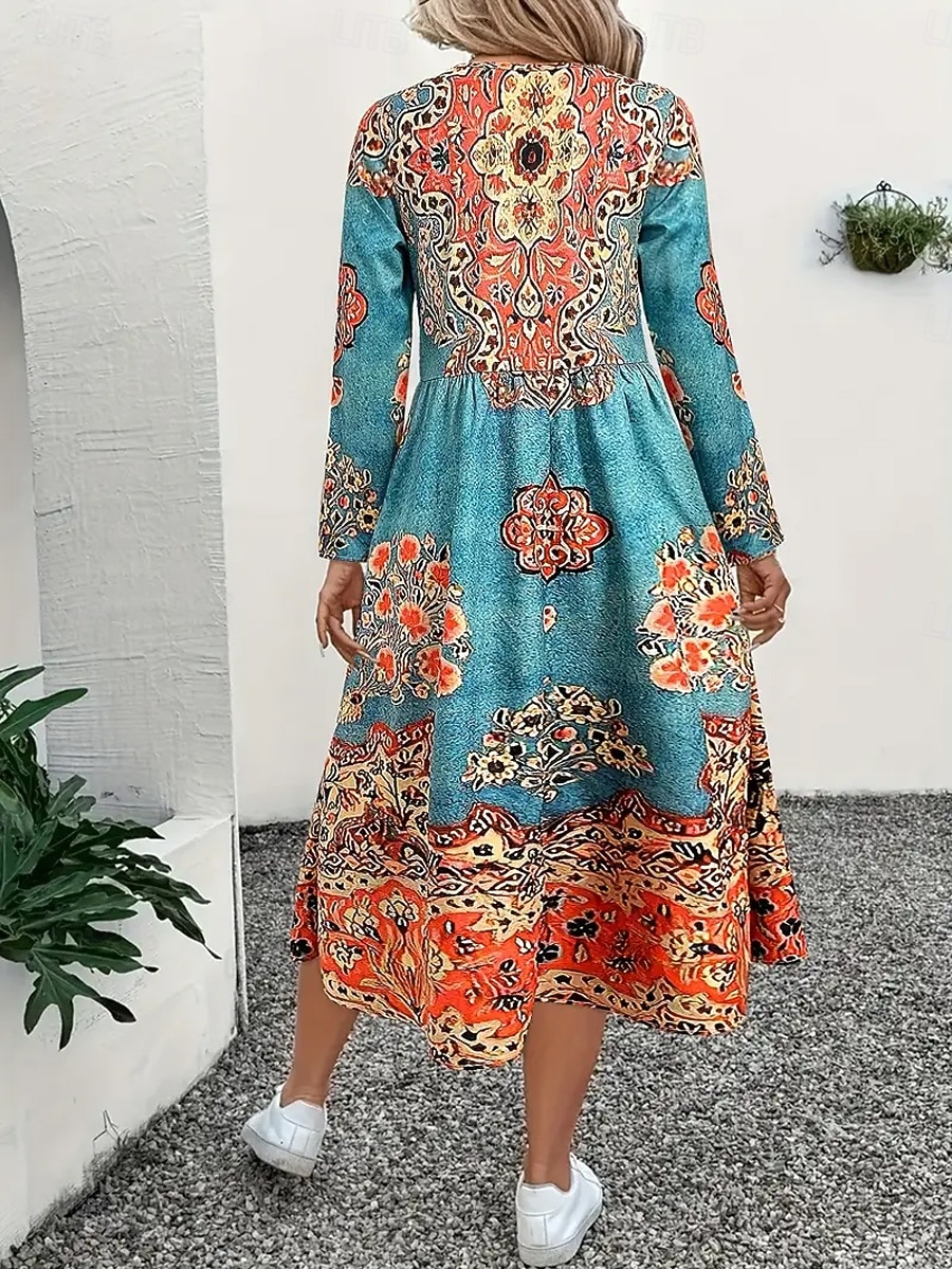 Női Maxiruha A vonalú ruha Fit and Flare ruha Szabadság Alkalmi Boho Parti Napi Alkalmi Normál Grafika Törzsi Hosszú ujj Terített nyak Lóhere Tavasz Ősz Tél 2025 - $36.99 –P2