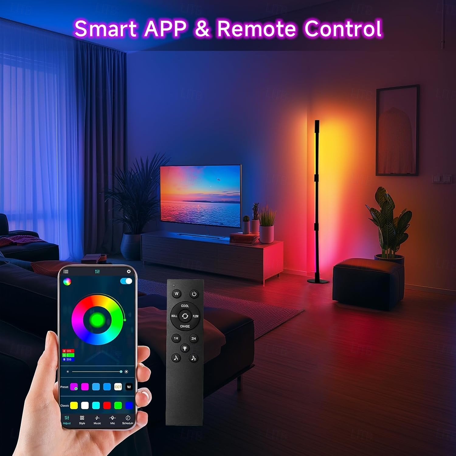 Corner Floor Lamp RGB, LED Floor Lamp with Music Sync and 16 Million DIY Colors, App & Remote Control, Color Changing Modern Smart Corner Lamp for Bedroom Living Room 2026 - $62.99 –P6