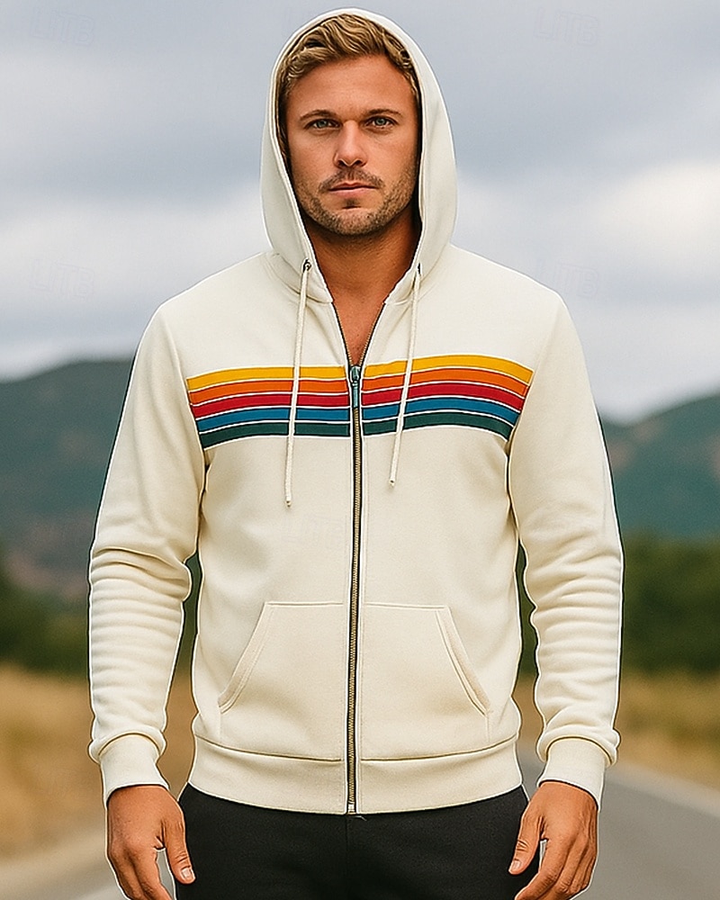 Homens Riscas Moletom com capuz Moletom com zíper Outono/Inverno Com Cordão Manga Longa Roupa Esportiva Quente Da Moda Equitação Corrida Viagem Férias Ioga Preto Branco Azul Roupa de esporte Roupas de 2026 por $26.99 –P4