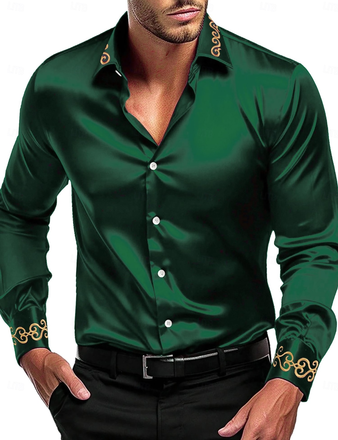 Herren Hemd Satinhemd Kleidhemd Freizeithemd Knopfhemd Einfach Formell Hochzeit Schwarz Weiß Rote Blau Langarm Revers Ganzjahres Bekleidung Rein 2025 - $26.99 –P9