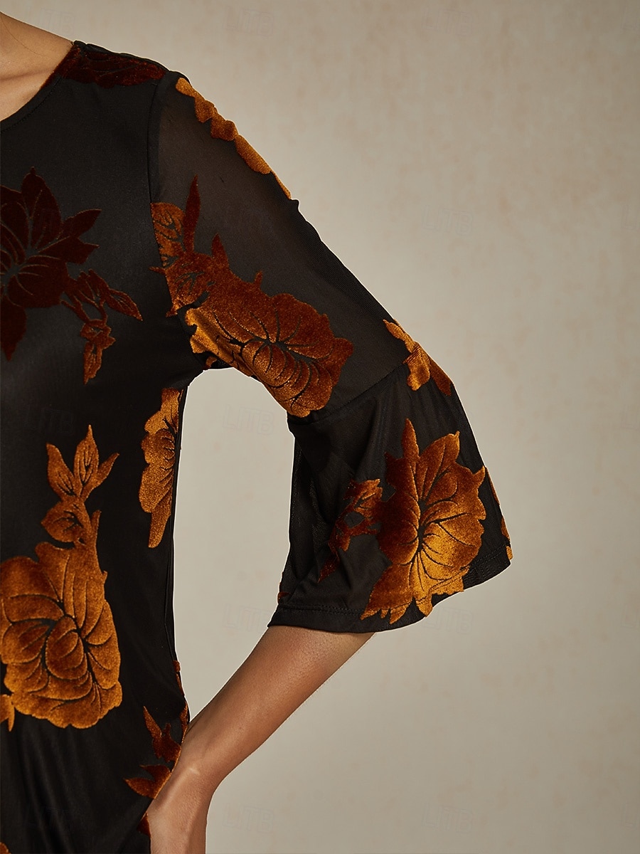 camicetta da donna elegante top in velluto floreale elegante casual girocollo top normali da invitata a nozze quotidiano marrone autunno inverno del 2025 a $59.99 –P4