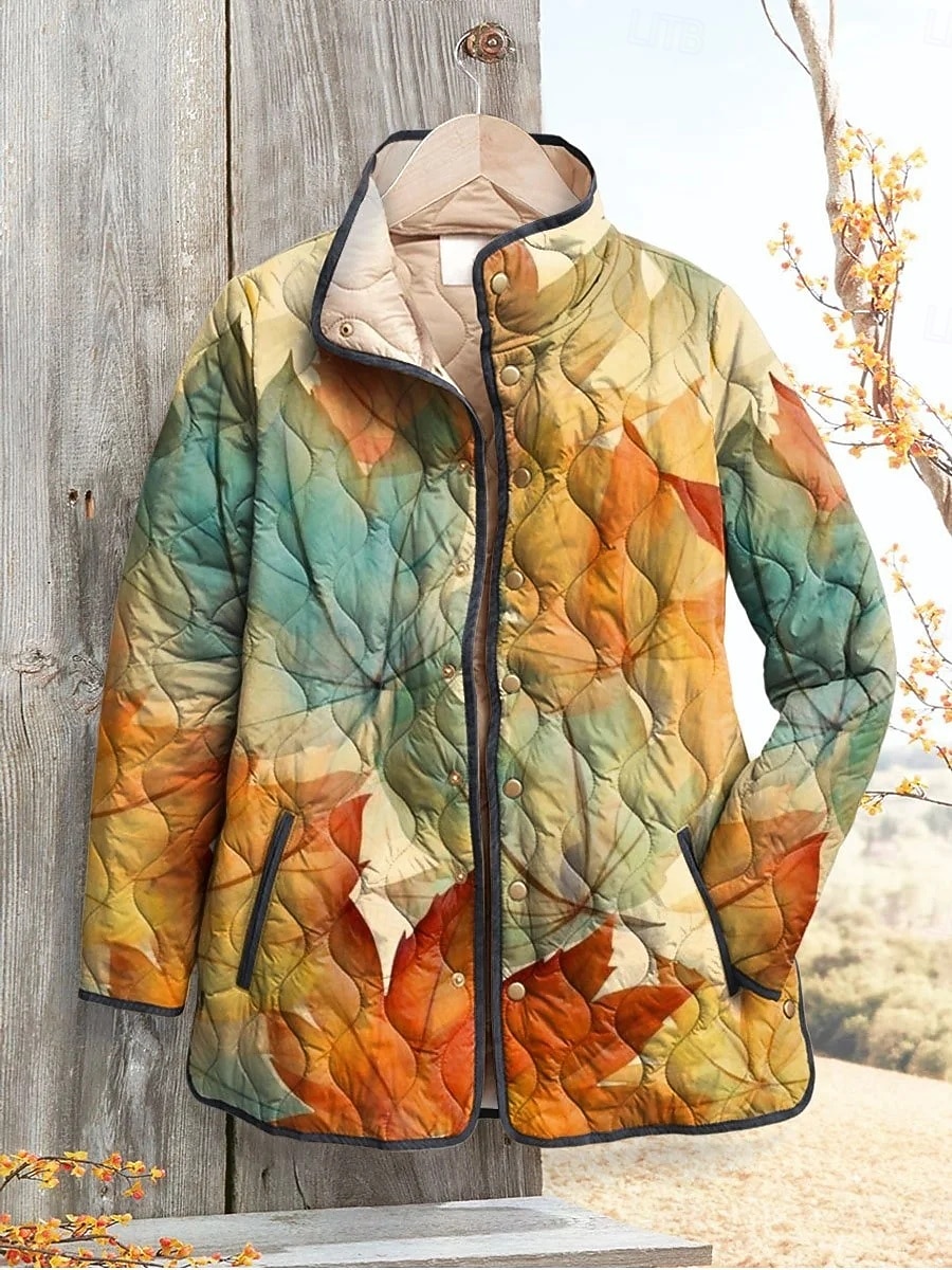 2025年 女性用 冬物ジャケット パフジャケット 保温 快適 ポケット ボタン プリント ファッション 日常 屋外 フラワー バケーション カジュアル 日常 シングルブレスト レギュラー スタンド レギュラー 長袖 アウターウェア ライトピンク イエロー ブルー 秋 冬  コレクション – $45.99 –P4