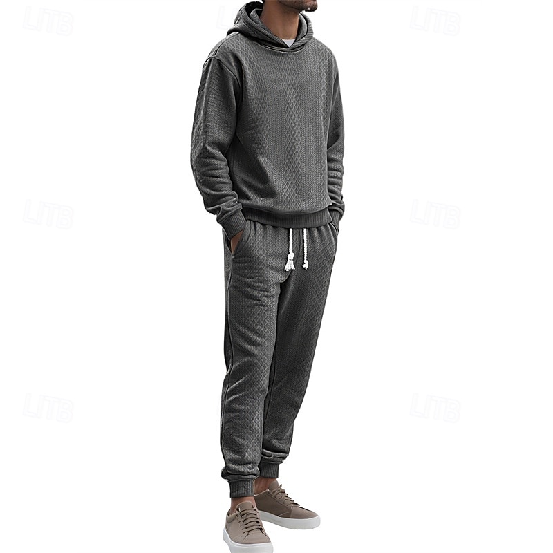 Homme Ensemble Survetement Ensemble de tenues Ensemble de sweats à capuche Sweat à Capuche Extérieur Quotidien Sports Jacquard Cordon de serrage Uni Noir Blanche Kaki Polyester Tenues de Sport Mode de 2025 ? $39.99 –P11