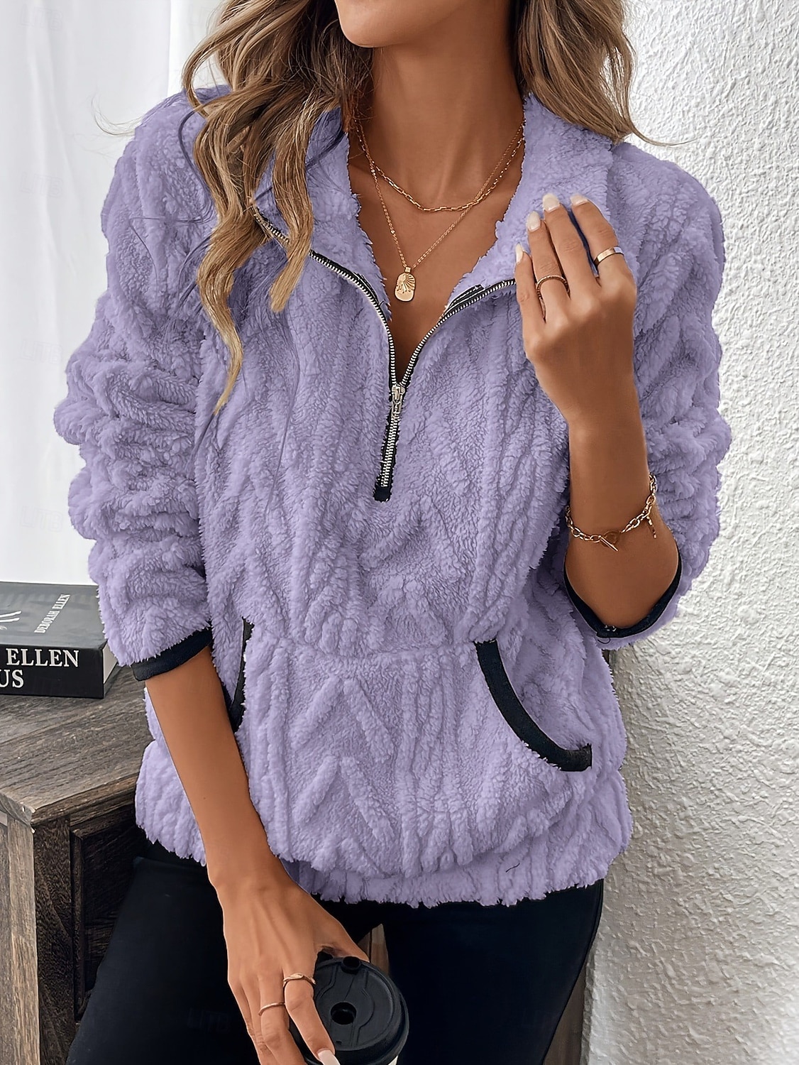 Damen Pullover Sweatshirt Lässig Langarm Rundhalsausschnitt Normale Oberteile Blau Weiß Rosa Wein Purpur Sommer Herbst Winter 2026 - $33.99 –P7