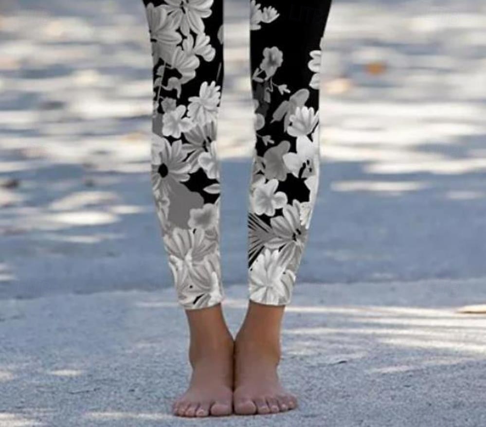 2025年 女性のレギンス トラウザーズ ビンテージファッション カジュアル フルレングス ハイウエスト フローラル グラフィックプリント サーマル 暖かい 弾力性のある 通気性のある ソフト マイクロエラスティック バケーション カジュアル デイリー ブラック ホワイト ピンク ブルー レギュラーフィット  コレクション – $19.99 –P4