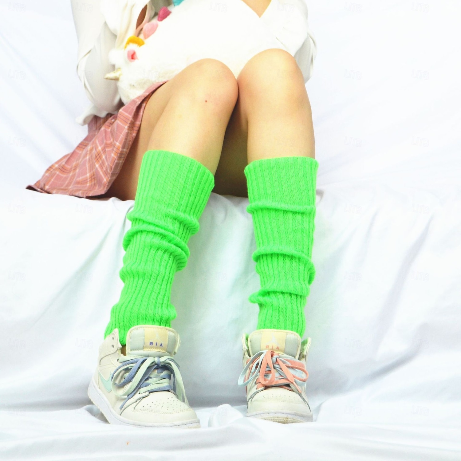 Stickade benvärmare och knästrumpor för kvinnor, höst- och vintermode neon akrylleggings, snygga långa strumpöverdrag, varma stickade plagg i koreansk stil för damer 2026 - $9.99 –P15