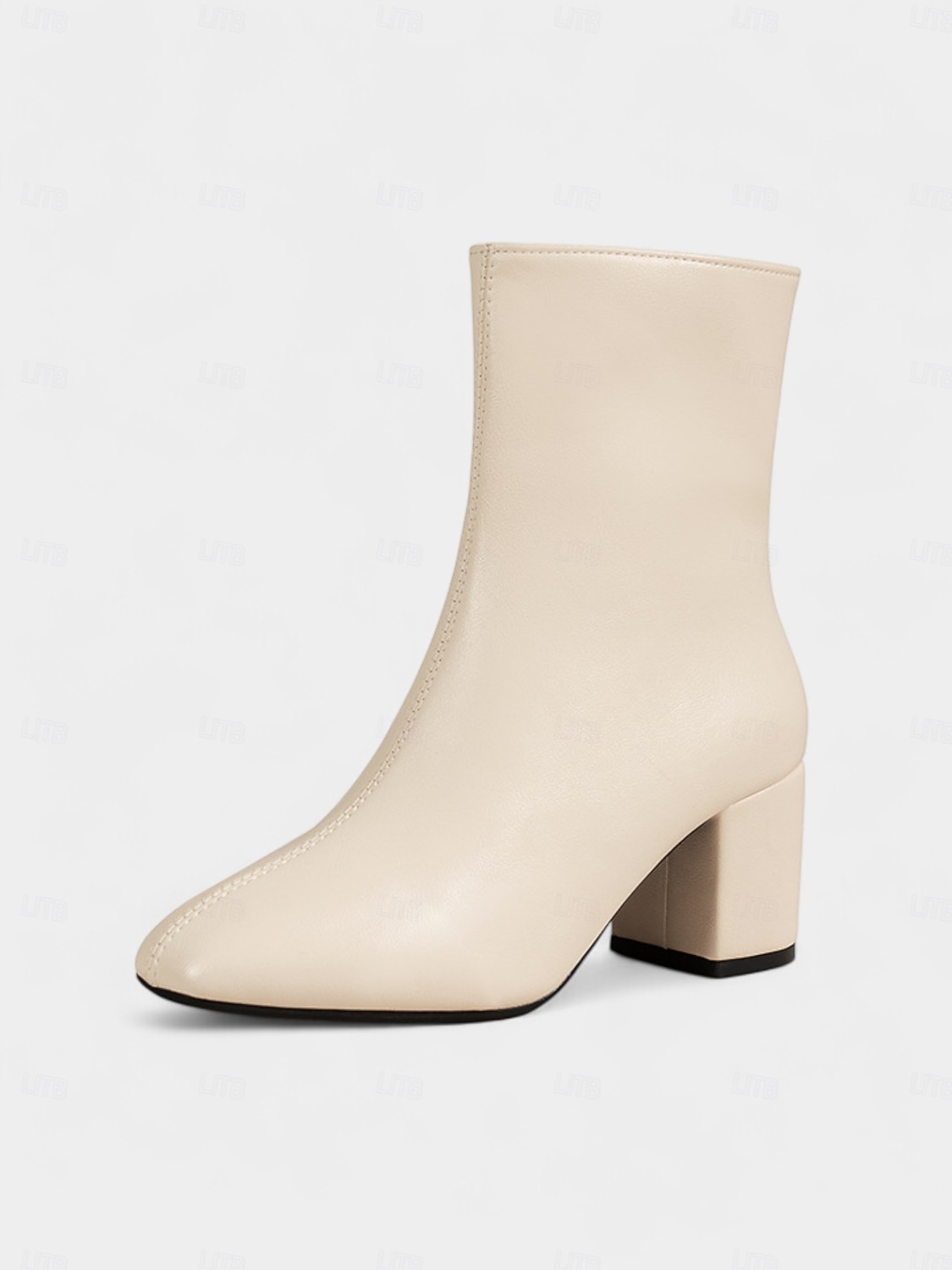 Botas femininas brancas de couro sintético – botinhas estilosas com salto grosso e zíper lateral para looks casuais, de trabalho e do dia a dia de 2025 por $34.99 –P1