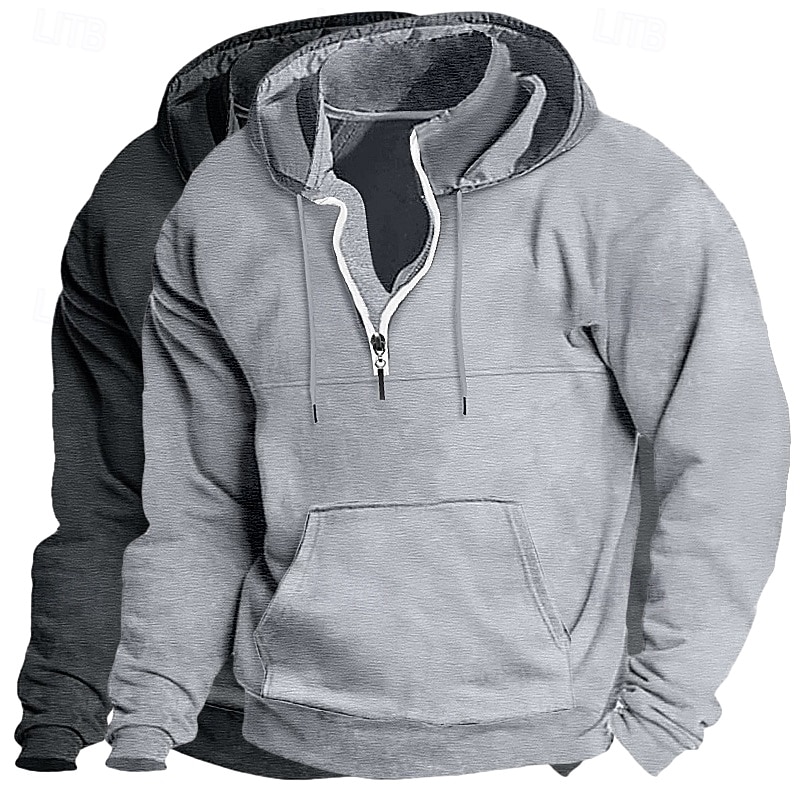 Men's Hoodie Quarter Zip Hoodie Tactical Hoodie Black+Light Gray Khaki+Black Light Gray+Blue Navy Blue+Black Dark Gray+Light Gray Hooded Plain Zipper Sports & Outdoor Casual Daily Streetwear Cool 2026 - $39.99 –P5