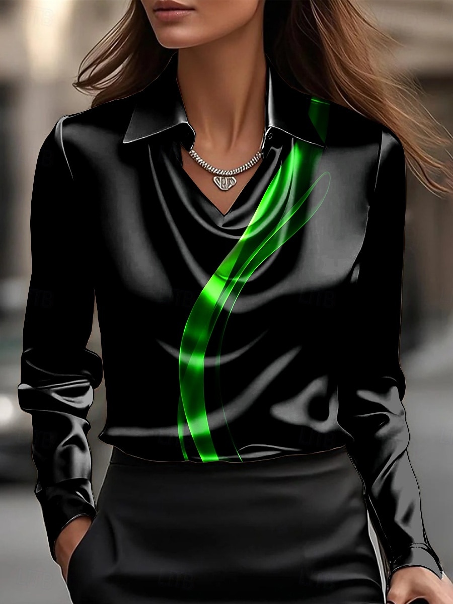 Per donna Camicia Arricciato Drappeggiato Ombre Grafico Astratto Elegante Essenziale Casual Manica Lunga Scollo a Cascata Top Regolari Quotidiano Lavoro Abbigliamento da sera Blu Rosso Viola del 2026 a $32.99 –P3