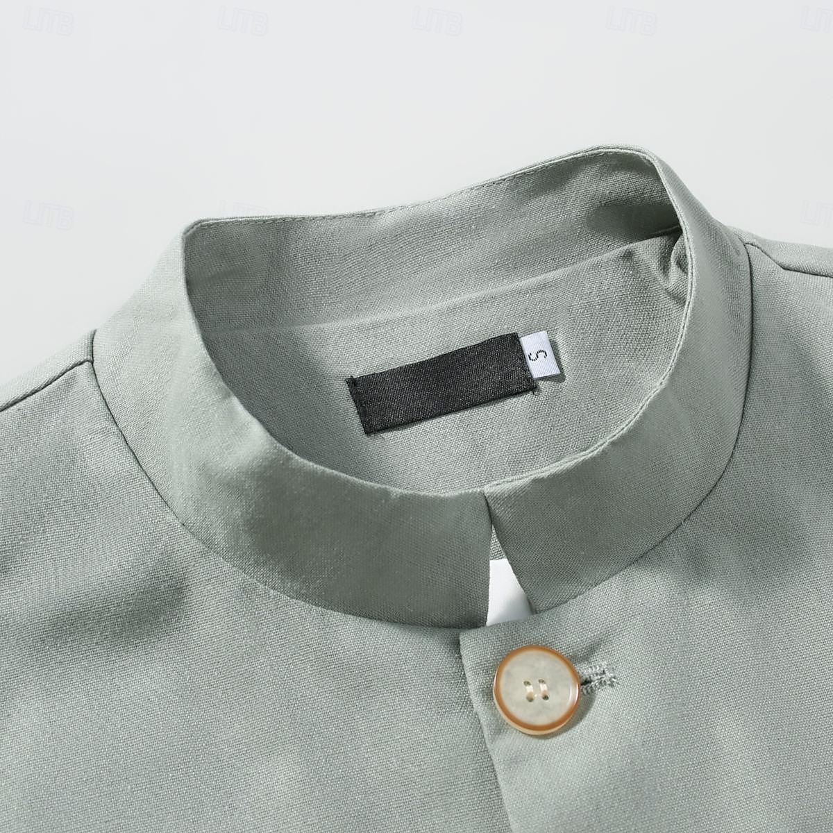 Per uomo Giacca di lino Formale Casa Bottoni Minimalista Primavera & Autunno Autunno Tutte le stagioni Tinta unica Attivo Vintage Colletto a Camicia Regolare Blu marino Verde Cachi Azzurro Giacca del 2026 a $91.99 –P2