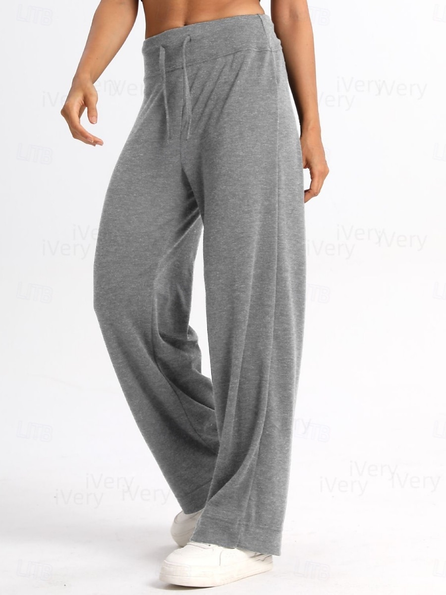 Жен. Штаны Широкие Чино Мода Классический На каждый день Полная длина Завышенная Полотняное плетение Карман Эластичный пояс удобный Мягкий Удобный Эластичная на открытом воздухе Йога Для улицы 2025 - $39.99 –P1