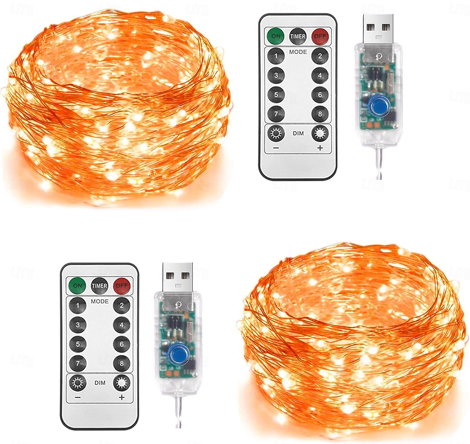 2 db 20 m/66 láb 200 led gyöngy karácsony halloween esküvői party fesztivál tündér fényfüzér beltéri és kültéri udvari kerti dekoráció fényfüzér usb tápegység 8 funkciós távirányító 2025 - $20.99 –P10