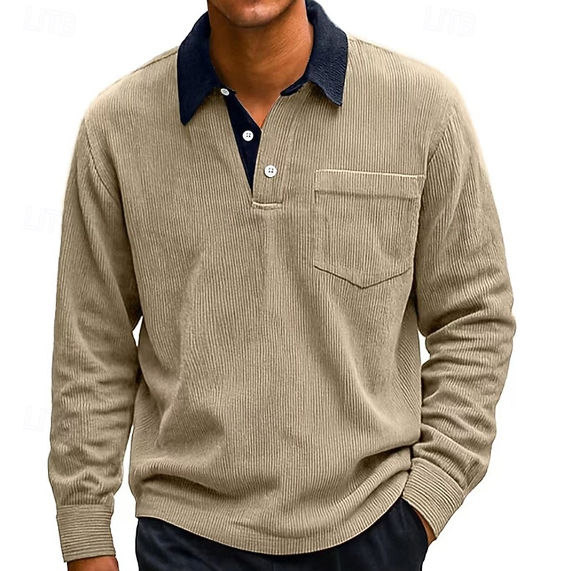 Men's Corduroy Shirt Golf Shirt Casual Work Lapel Long Sleeve Basic Modern Color Block Buttons Spring Fall Regular Fit Blue Black White Red Navy Blue Green Corduroy Shirt 2026 - $26.99 –P7