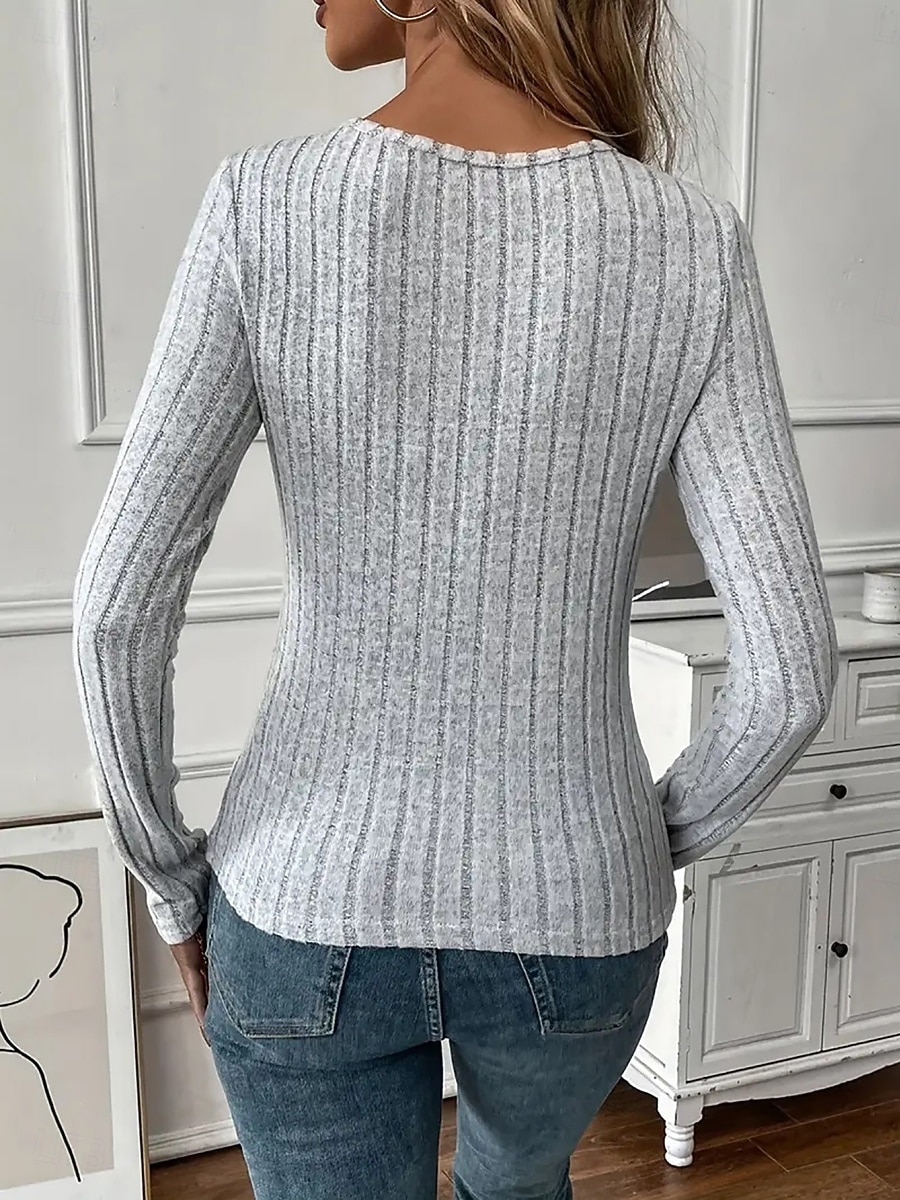 Per donna Blusa Pizzo Patchwork Tinta unica Elegante Essenziale Casual Manica Lunga Girocollo Top Regolari Quotidiano Nero Bianco Rosa Viola Grigio Primavera Autunno Inverno del 2026 a $21.99 –P3