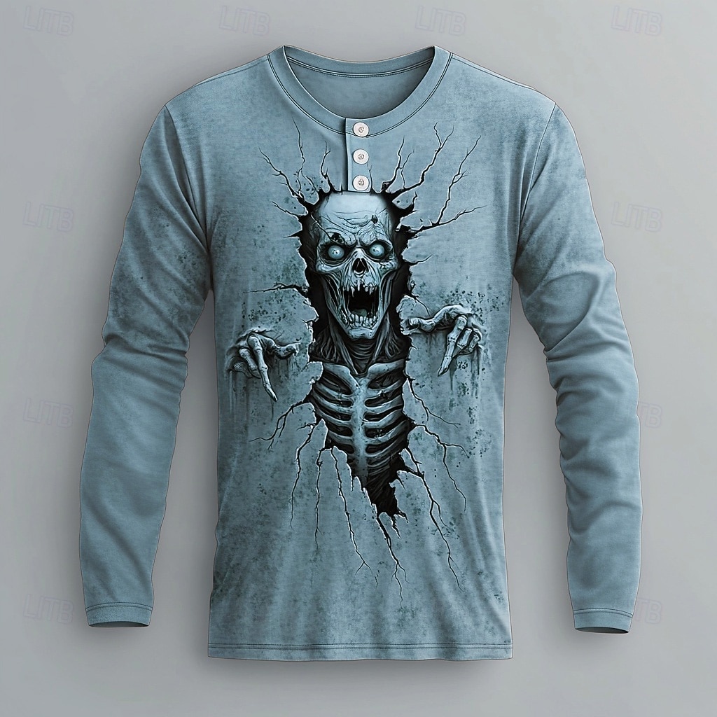 Ανδρικά Γραφική Ζόμπι Πουκάμισο Henley Μακρυμάνικο Μοντέρνα χαριτωμένο στυλ Καθημερινά Causal Αργίες Εξόδου Φθινόπωρο Άνοιξη & Χειμώνας Μπλε Απαλό Βυσσινί Πράσινο του τριφυλλιού Χακί Γκρίζο Χένλι 2026 - $21.99 –P6