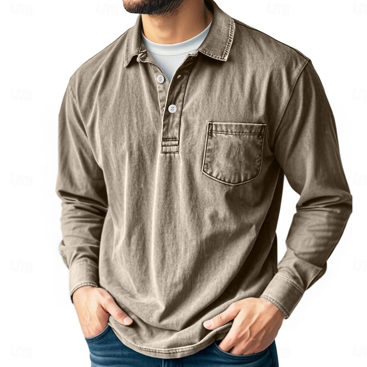 Men's Vintage Polo Shirts Golf Polos Shirts Street Business Classic Long Sleeve Vintage Basic Solid Color Pocket Fall Winter All-Seasons Regular Fit Pink Black Gray Blue Purple Khaki Polo Shirts 2025 - $28.99 –P6