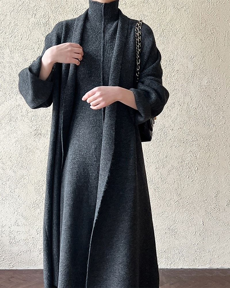 Damen Langes Kleid Maxikleid Pulloverkleid Strickkleid Freizeitkleid Kleid-Set Elegant Mode Modern Outdoor Täglich Ausgehen Normale Passform Einfach Langarm Rollkragen Stehkragen Dunkelgray Winter 2025 - $56.99 –P1