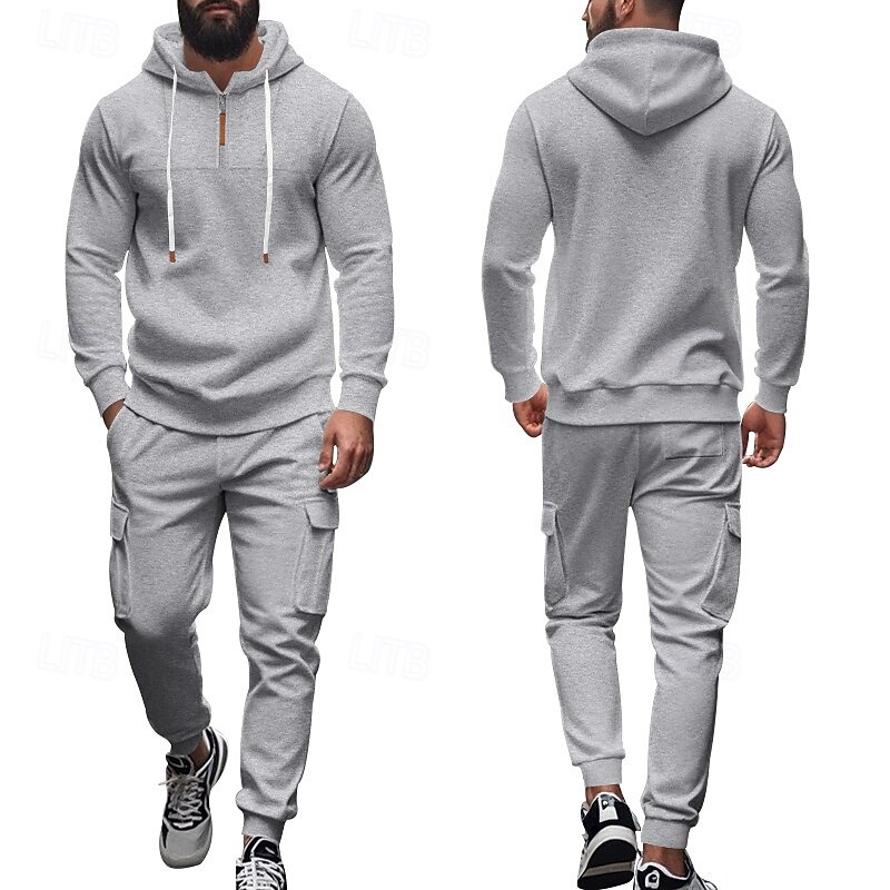 Homme Ensemble Survetement Ensemble de tenues Ensemble de sweats à capuche Sweat à Capuche Extérieur Quotidien Sports Cordon de serrage Avec Poches Uni Rouge vin Noir Blanche Polyester Tenues de Sport de 2026 ? $57.99 –P1