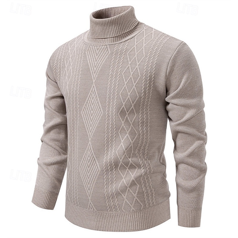 Herren Pullover Strickpullover Gerippt Stricken Normale Oberteile Gestrickt Einfach Rollkragen Mode Basic Urlaub Alltagskleidung Bekleidung Herbst Winter Wein Schwarz S M L 2025 - $17.99 –P5