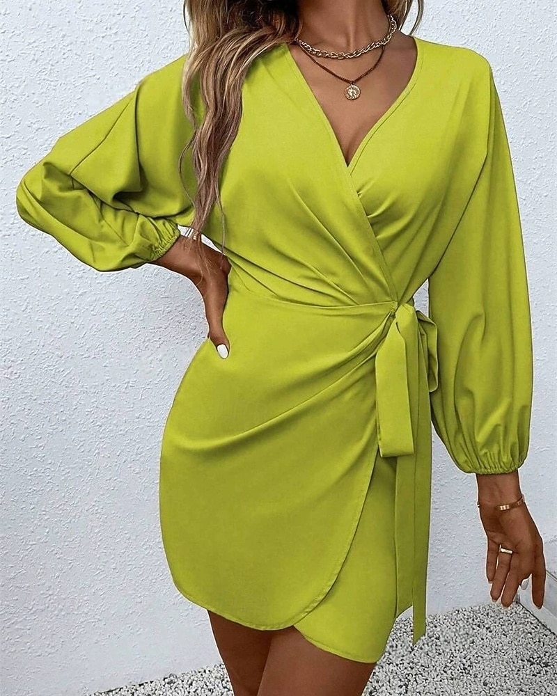 Mujer Vestido Midi Vestido de raso Vestido informal vestido de trabajo Elegante Moda Moderno Diario Exterior Playa Ajuste regular Plano Manga Larga Escote en Pico Negro Amarillo Rojo Naranja 2026 - $28.99 –P4