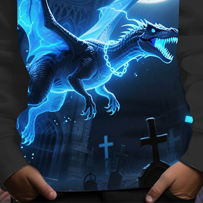 Halloween Dla chłopców 3D Dinozaur Bluza z Kapturem Długi rękaw Wiosna Jesień Moda Moda miejska Dzieci 4-12 lat Kaptur Na zewnątrz Codzienny Regularny 2025 - $18.99 –P3
