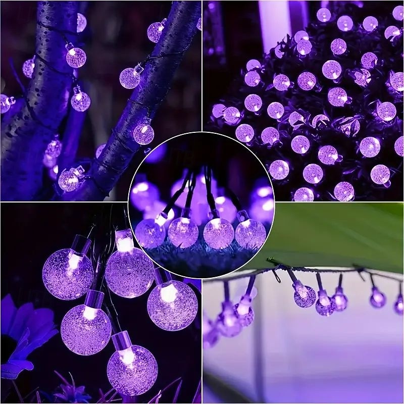 2 luces LED solares moradas con forma de bola de cristal de 6,5 m y 30 LED para exteriores, 8 modos de iluminación, resistentes al agua, ideales para jardín, porche, boda, patio, decoración de 2025 - $25.99 –P7