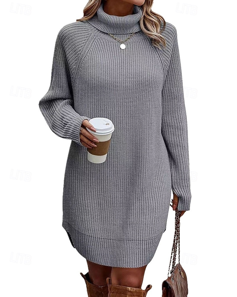 Femmes Mini Robe Robe Pull Mode Moderne Quotidien Fête Sortir Coupe régulière Uni manche longue Col roulé Noir Blanche Vert Véronèse Fuchsia Automne Hiver de 2025 ? $39.99 –P5