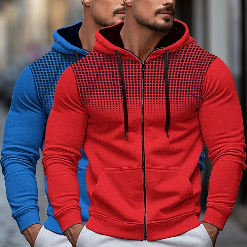 Homme Sweat à capuche Sweat à capuche zippé intégral Sweat à capuche en polaire Blanc + Rouge Rouge + Gris Noir + blanc Blanc + Gris Noir + Gris À capuche À pois Uni Fermeture éclair Bloc de Couleur de 2025 ? $32.99 –P7