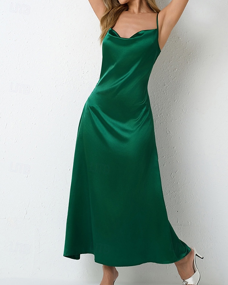 Dames Halflange jurk Satijnen Jurk Feestjurk Cocktail jurk Slipdress Modieus Modern Buiten Avond Feest Feest Normale pasvorm Effen Mouwloos hihnat Lichtgroen Wijn Donkergroen Paars Lente Herfst 2026 - $25.99 –P3