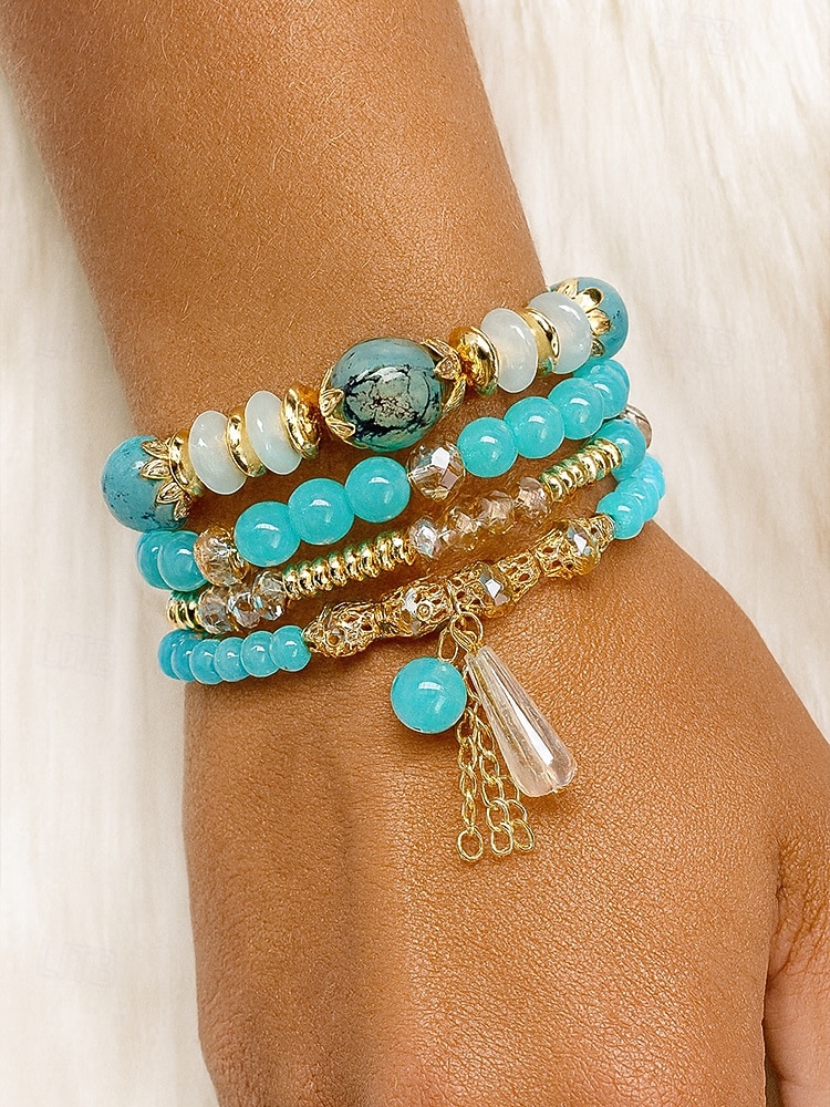 Damearmbånd med imiterte krystallperler og gulldetaljer, bohemsk lagdelt stretcharmbåndsmykke til fester, bryllup og hverdagsbruk 2026 - $8.99 –P3