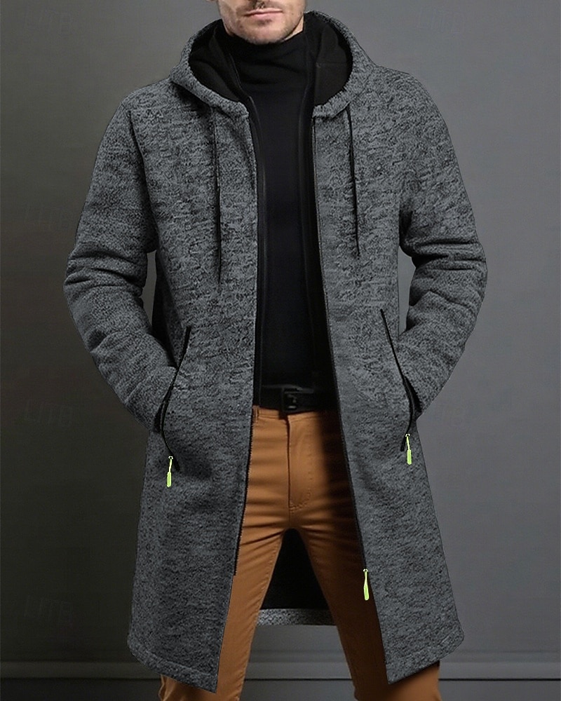 Férfi Felöltő Ballonkabát Hosszú Trench kabát Vakáció Napi Tavasz Tél Poliészter Szélbiztos Melegen tartani Felsőruházat Ruházat Divat Klasszikus Sima Zseb Kapucni Cipzár 2026 - $27.99 –P9