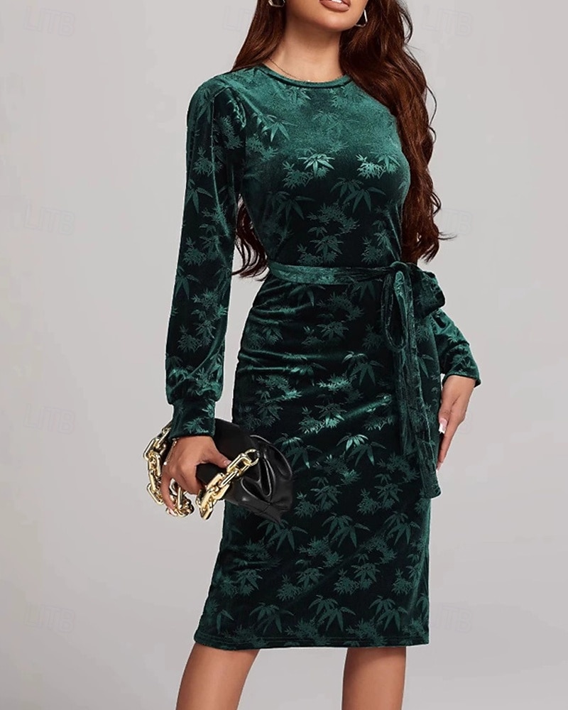Damen Midikleid Samtkleid Cocktailkleid Elegant Mode Modern Outdoor Party Party-Abendmode Normale Passform Einfach Langarm Rundhalsausschnitt Grün Frühling Herbst 2025 - $29.99 –P1