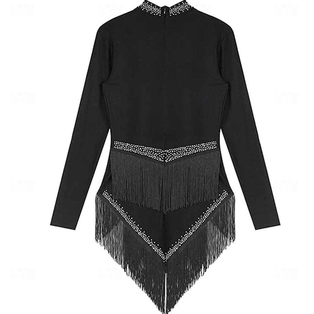 Rochie de dans latino strălucitoare pentru femei, cu mânecă lungă, cu ciucuri, cha cha, salsa, rumba, tango 2025 - $142.99 –P5