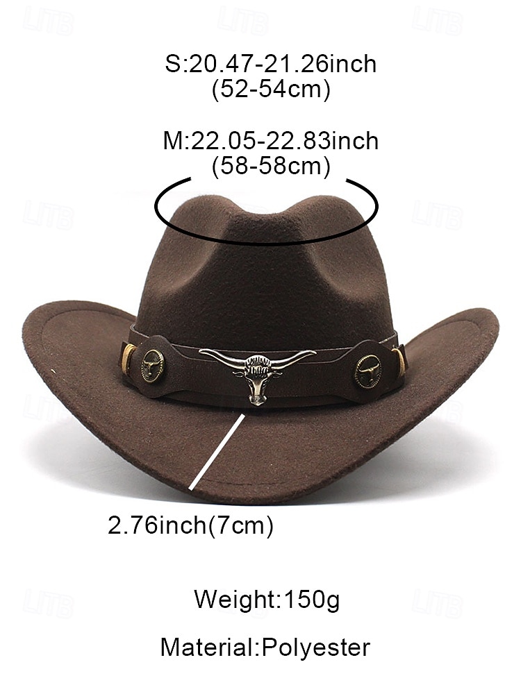Men's Cowboy Western Hat with Bull Head Band – Vintage Wide Brim Felt Fedora for Rodeo, Outdoor Style & Christmas Gift 2026 - $29.99 –P10