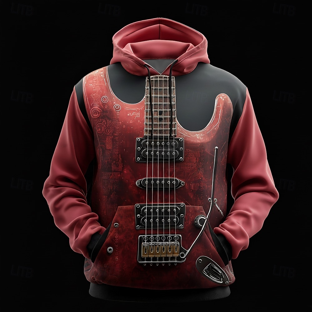Homme Illusion d'optique Guitare Sweat à capuche Sweatshirt Mode Frais Col ras du cou Maison Soirée Vêtements de rue Blanche Rouge Cordon de serrage Automne Hiver Designer de 2025 ? $26.99 –P3