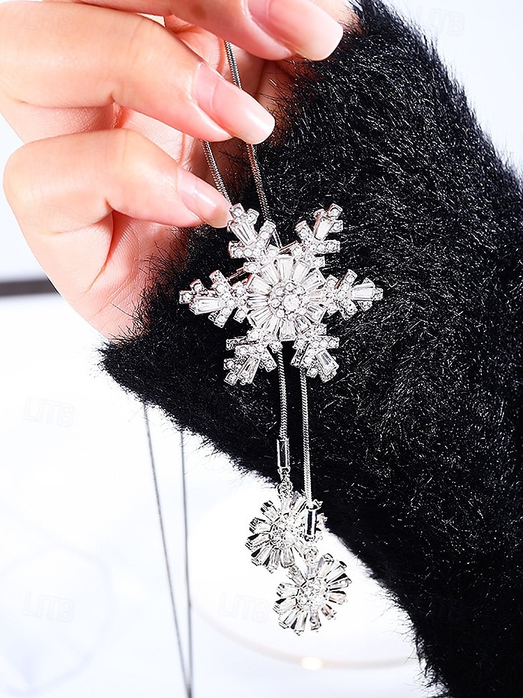 Γυναικείο κολιέ με κρεμαστό κόσμημα σε σχήμα χιονονιφάδας – κομψό κόσμημα με μακριά αλυσίδα και κρυστάλλινες λεπτομέρειες για κυρίες, χειμερινή μόδα και χριστουγεννιάτικο δώρο 2025 - $11.99 –P5