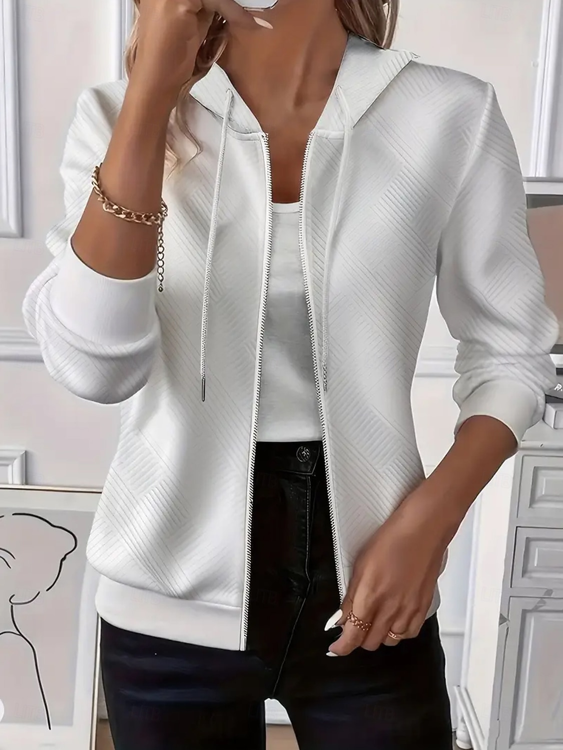 Pentru femei Pullover Fermoar Simplu Elegant Casual Manșon Lung Capișon Topuri obișnuite Concediu Albastru piscină Negru Alb Roz Îmbujorat Portocaliu Primăvară Toamnă Iarnă 2026 - $31.99 –P2