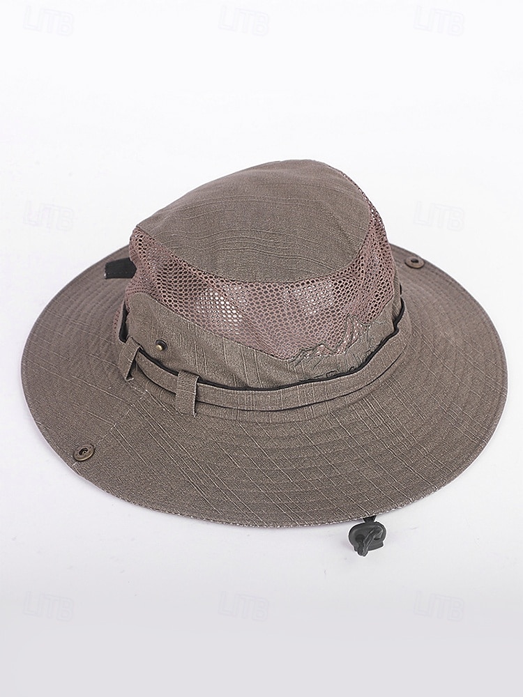Męski kapelusz safari z ochroną przeciwsłoneczną – oddychający, siateczkowy kapelusz wędkarski z szerokim rondem i paskiem pod brodą, idealny na piesze wędrówki, kemping i podróże 2026 - $18.99 –P5