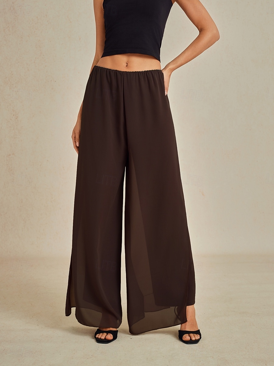 Per donna Culotte Gamba Larga Pantaloni a gamba dritta Elegante Stile Classico Casual Lunghezza intera Vita media Tinta unica Elastico in vita Elasticizzato Matrimonio Vacanza Feste Marrone del 2025 a $49.99 –P1