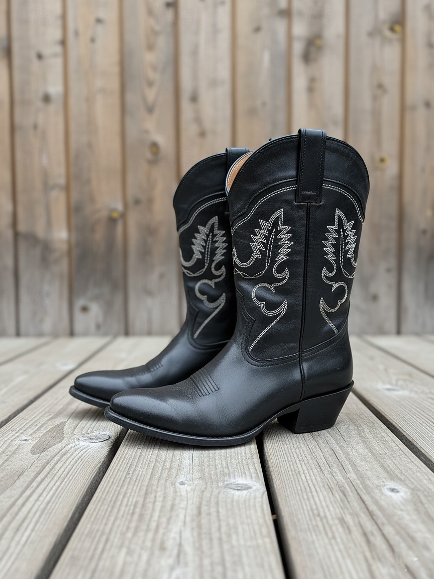 Cizme cowboy pentru femei cu cusături western brodate, vârf ascuțit și toc bloc jos - încălțăminte urbană casual elegantă pentru ținute de stradă și de zi cu zi 2025 - €52.04 –P3