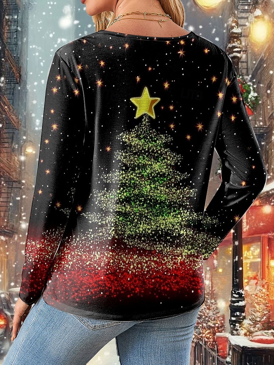 Noël Femmes T-shirt Graphique Arbre de Noël ancien Mode Élégant manche longue Col ras du cou Hauts Réguliers Quotidien Week-end Imprimé Jaune Rose Claire Rouge Bleu Vert Printemps Automne Hiver de 2025 ? $26.99 –P2