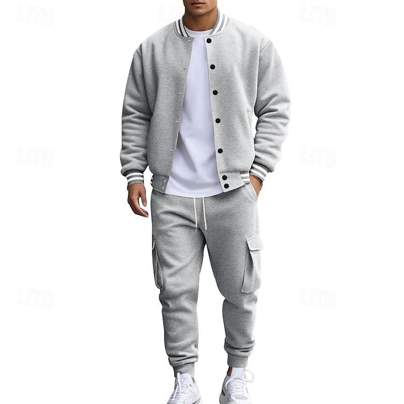 Hombre Sudadera Tracksuit Conjunto de atuendo Escote Chino Exterior Diario Deportes Correa Bolsillo Raya Negro Rojo Azul Marino Poliéster Ropa de Deporte Moda Ropa de calle Primavera 2026 - $57.99 –P15