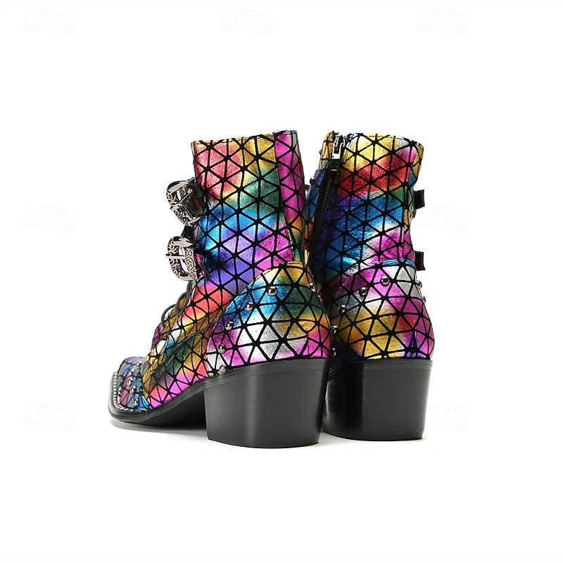 Herrenstiefel mit Regenbogenmuster und reflektierender Textur – stylische und farbenfrohe Schuhe für Festivals, Partys und Modebegeisterte 2026 - $159.99 –P7