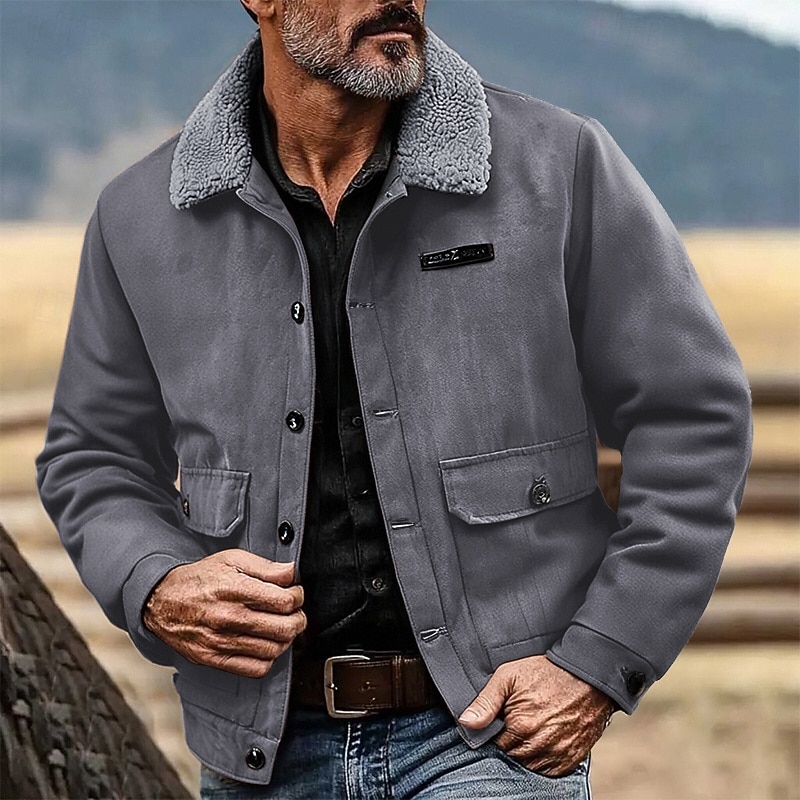 Homens Jaqueta de camurça sintética Jaqueta de Inverno Casaco de lã Jaqueta casual Férias Diário Térmico / Quente Bolsos Tosão Outono Inverno Tecido Moda Roupa de rua Lapela Padrão Preto Cinzento de 2025 por $42.99 –P10