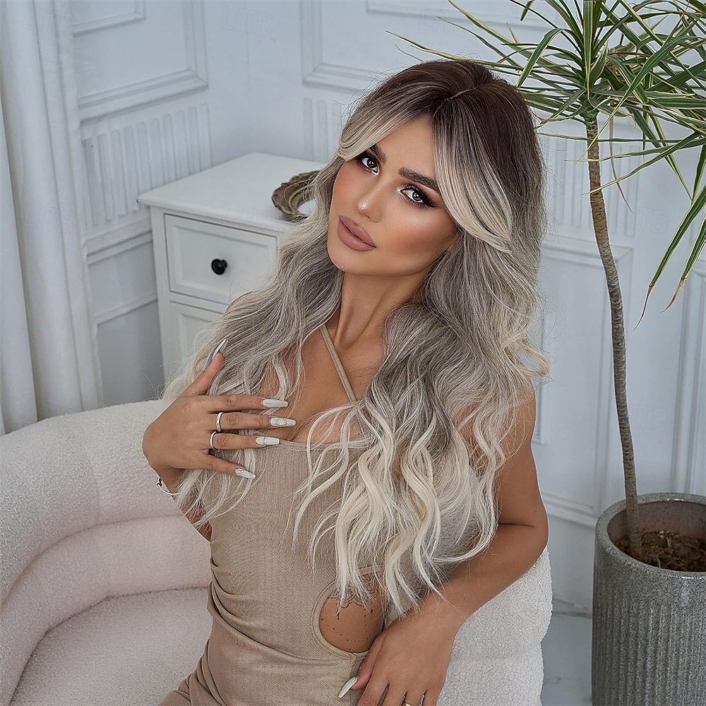 Women Long Ombre Grey Wavy Wigs with Black Root 26 Inch Wigs Natural Looking Synthetic Heat Resistant Fiber Wig for Daily Party Use 2026 - $23.99 –P6