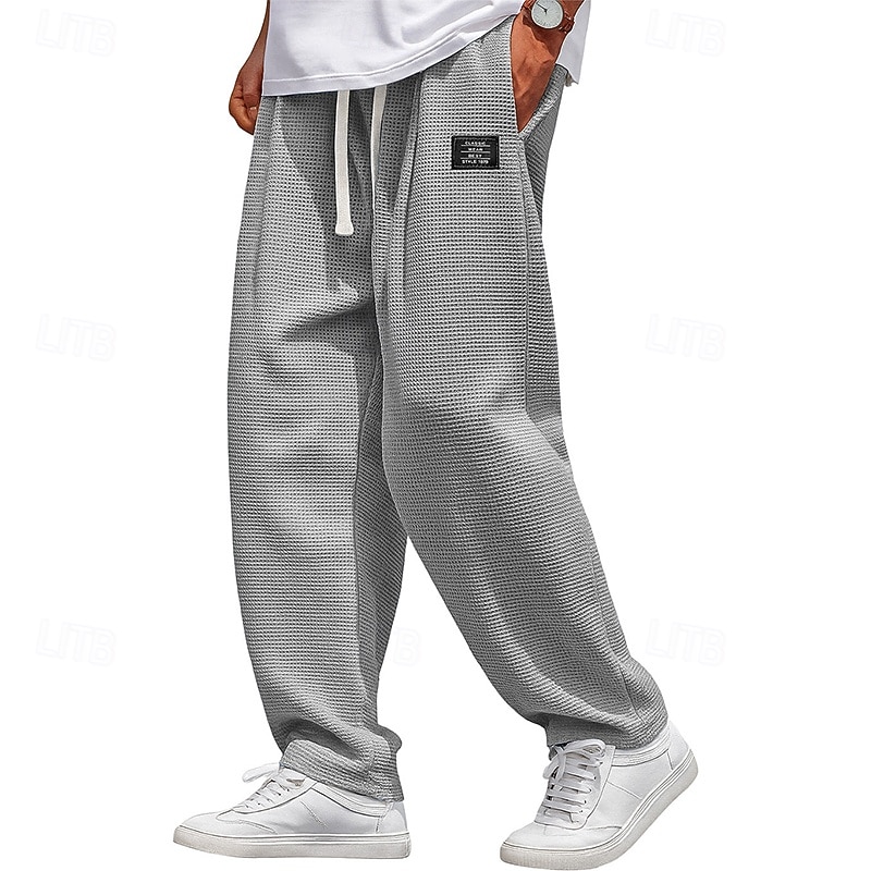 Pánské Vaflová Tepláky Kalhoty Volné kalhoty Tepláky s rovnými nohama Šňůrky Elastický pas Pevná barva Pohodlné Plná délka Denní Venkovní Streetwear Módní Klasický styl Černá Bílá Neelastické 2026 - $25.99 –P9