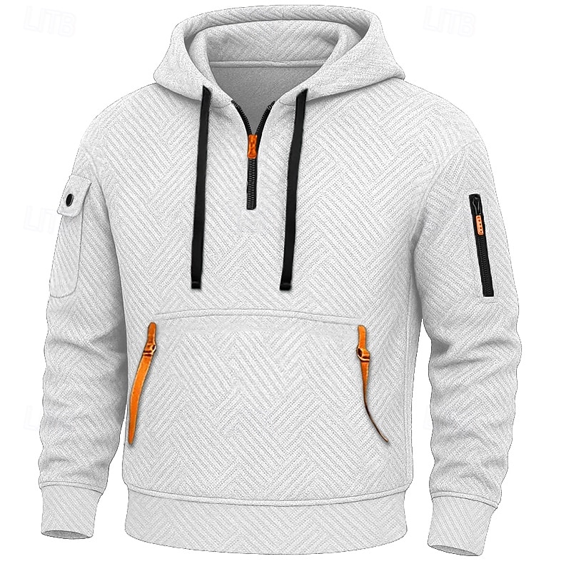 Voor heren Trui met capuchon Hoodie met kwartrits Tactische capuchon Wit Capuchon Effen Vetoketju Met Textuur Casual Dagelijks Sport & Outdoor Streetwear Stoer Sportkleding Herfst Lente & Herfst 2026 - $34.99 –P2