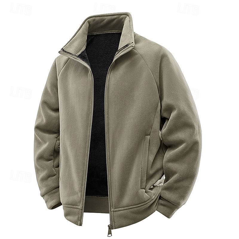 Men's Winter Jacket Fleece Jacket Casual Jacket Vacation Daily Thermal Warm Pocket Fleece Fall Winter Plain Fashion Streetwear Lapel Regular Black Khaki Army Green Dark Blue Jacket 2026 - $45.99 –P2