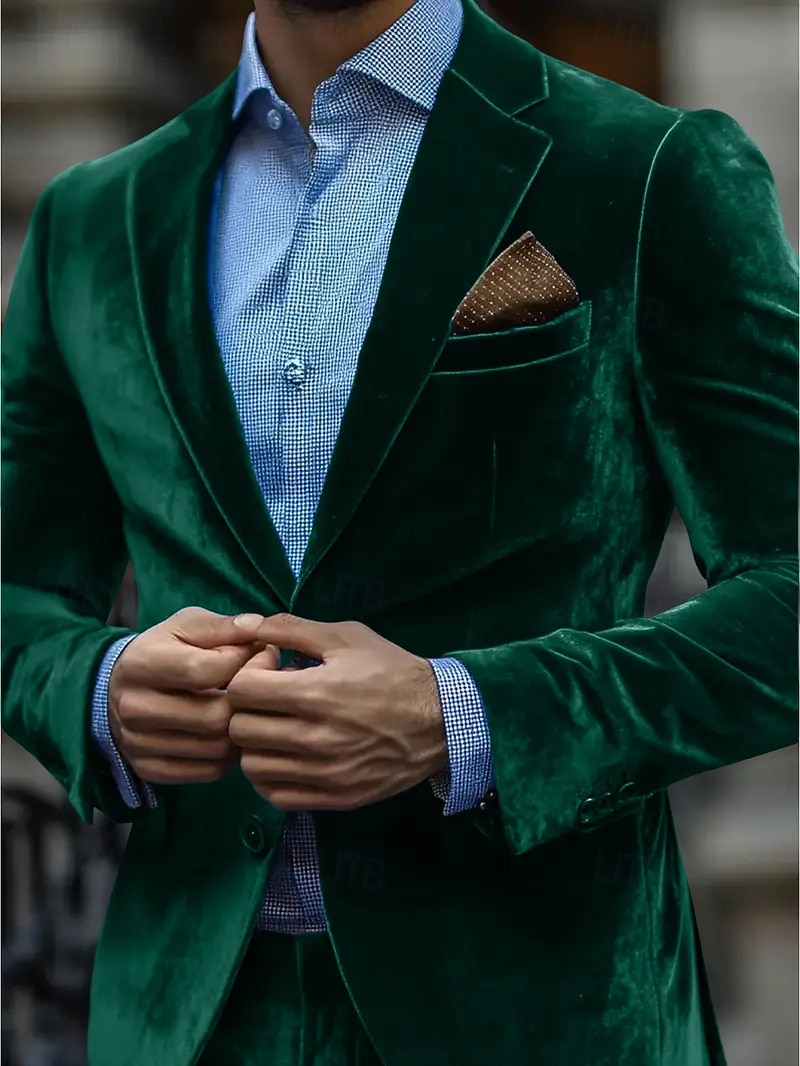 Miesten Velvet Blazerit Päivittäin Päivittäin Syksy Talvi Sametti Yhtenäinen väri Perinteinen Yksirivinen yksi nappi Bleiseri Rubiini Sininen Apila 2026 - $76.99 –P4